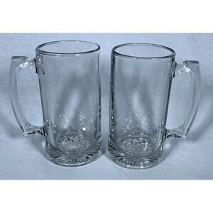 Pair of 2 NEW Heavy Glass Beer Steins Sports Mugs Handles 26.5 oz
